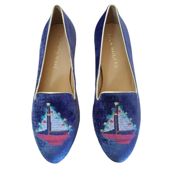 New NWOT Jack Rogers Velvet Slip On Loafers Nautical Sailboat Size 7 1/2 - Picture 4 of 10